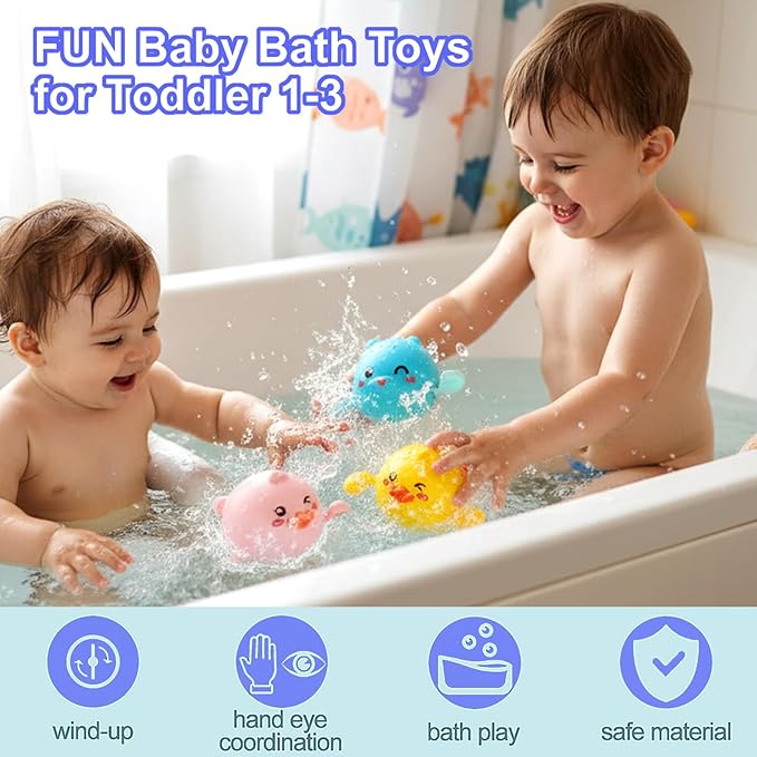 Bath Toys , Cute Swimming Penguin & Ducks Baby Bath Toys for Kids Ages 1-3, Water Pool Toys for Toddlers 1 Year Old Girl Boy Gifts, Water Table Toys, Infant Baby Bathtub Toys, 3 Pack
