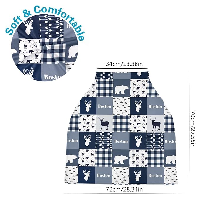 Personalized Baby Car Seat Cover for Boys Girls, Custom Nursing Covers for Breastfeeding with Name, Infant Stroller Cover, Baby Carseat Canopy for Newborn, Multiuse Car Seat Canopies, Woodland Deer