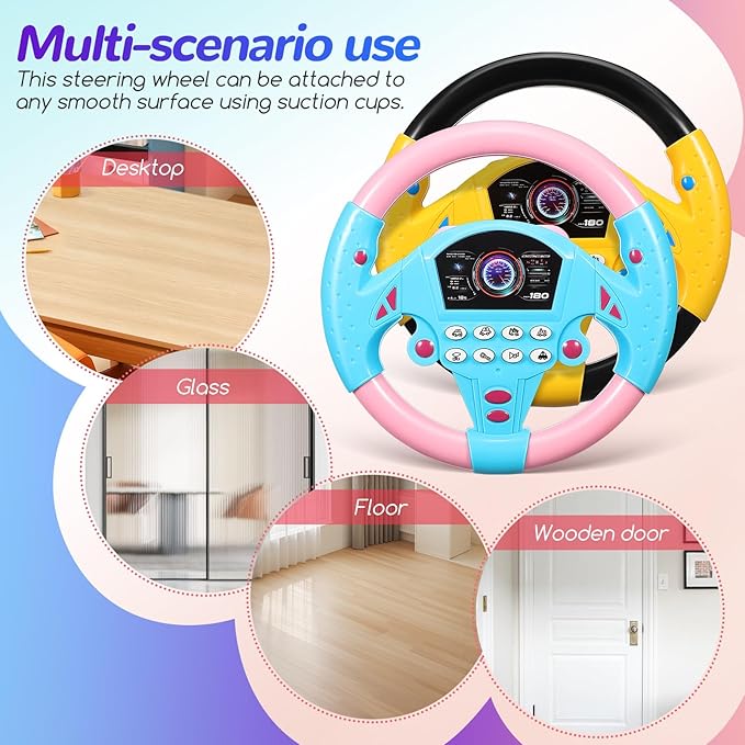 TOYANDONA Kids Steering Wheel Toy - 2PCS Simulated Driving Racing Car Game Toy, Driving Controller Early Education Pretend Driving Steering Wheel with Light Music for Boys Girls 4 5 6 Years Old