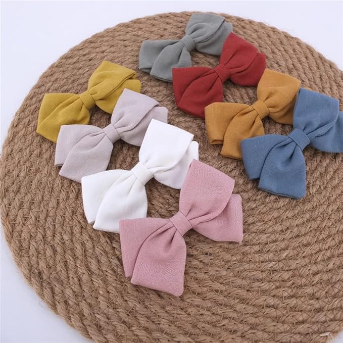 12 PCS Linen Bow Hair Clips for Baby Girls Hair Bows Alligator Clips Accessories Infants Toddler Kids Hairgrips (Classical Bow 3.5'')