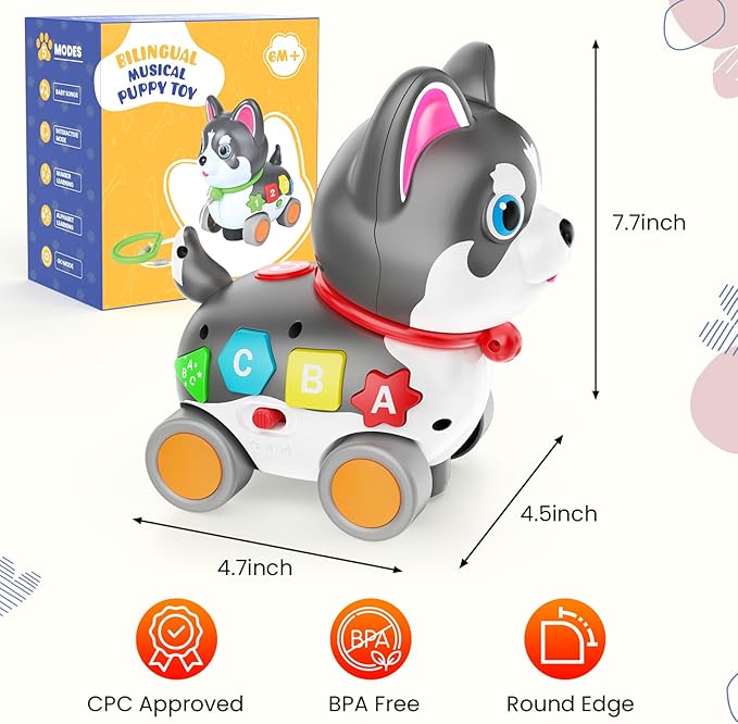 Baby Toys 1 Year Old, Musical Puppy Toys for 6-12-18 Month Girls Boys, Bilingual Educational Toys, Crawling Walking Puppy for 1st Birthday Gifts, Black