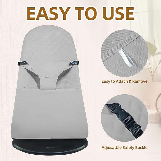 Fabric Seat for Bouncer, Replacement Cover for Baby Bjorn Bouncer Bliss, Soft Breathable Machine Washable (Light Grey, Cover Only)