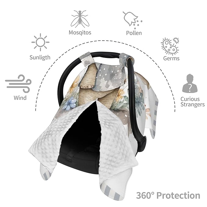 Personalized Winter Carseat Cover for Baby Custom Name Car Seat Canopy for Newborn Baby Boys Girls 2 in 1 Mom Nursing Breastfeeding Covers Elephant Minky Baby Carrier Stroller Covers