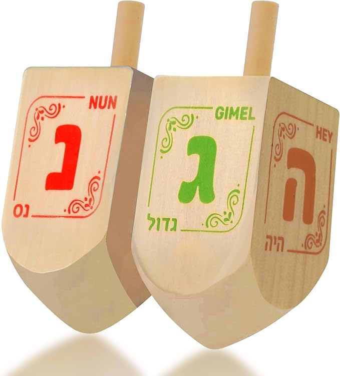 Izzy 'n' Dizzy Hanukkah Dreidels - Extra Large Natural Wooden Dreidel - 2 Pack