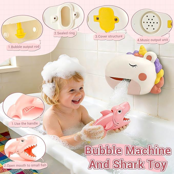 Baby Bath Toys Bubble Machine for Toddlers 1-3 Toddler Fountain Bathtub Pool Water Table Toys Shark Bath Toy 6-12-18 Months Baby Bath Toy for Girls