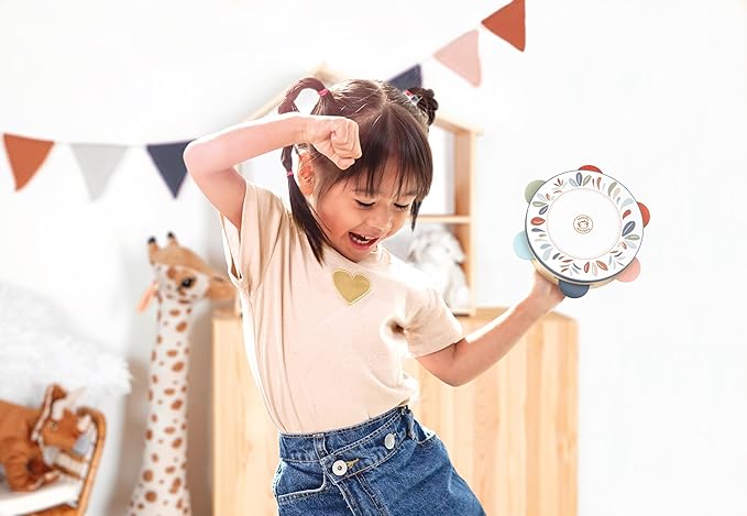 SPEEDY MONKEY 7 Inch Kids Wooden Tambourine with 6 Chrome Jingles | Safe & Fun Musical Instrument for Toddlers, Lightweight Percussion Instrument for Playtime & Early Music Learning