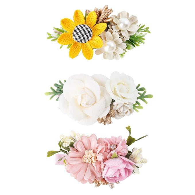 Flower Hair Clips Set-Cherrboll 3pcs Floral Hair Bow Accessories for Baby Girl Toddles Teen Gifts