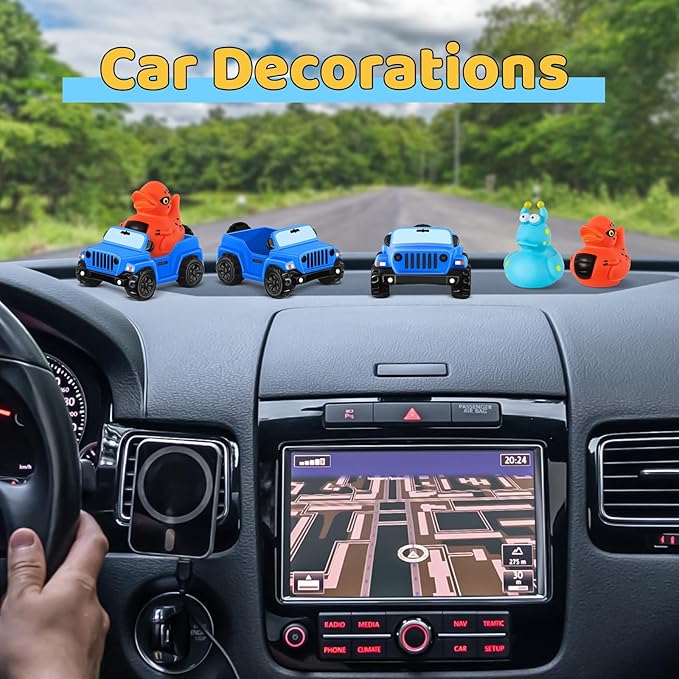 ANGGIKO 3.5 Inch Blue Car Toy Match Most 2 in Rubber Ducks, Ducks for Jeeps, Vehicle Toys for Car Dashboard Decorations Accessory Rubber Duck Collection, Easter Basket Stuffers for Kids Party Favors