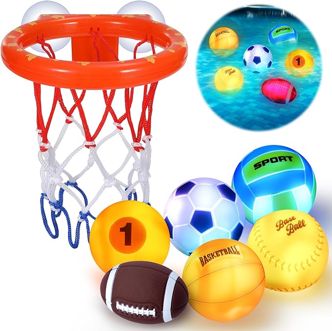 Light Up Bath Toys, Bathtub Basketball Hoop for Kids 1-3, Toddler Water-Activated Light Up Toys 6-12-18 Months, Sensory Toys for Tub Pool Swimming Shower, Baby Bathtub Gift for Boy Girl Birthday