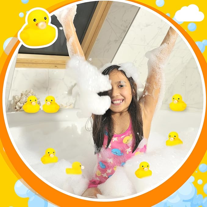 DEEKIN 24 Pcs Yellow Rubber Ducks 2.2 Inch Blow Bubbles Duck Bath Toy with Sealed Plug No Hole Waterproof Relieve Stress Fidget Bathtub Toys for Pool Summer Beach Birthday Party Decoration Game Gift