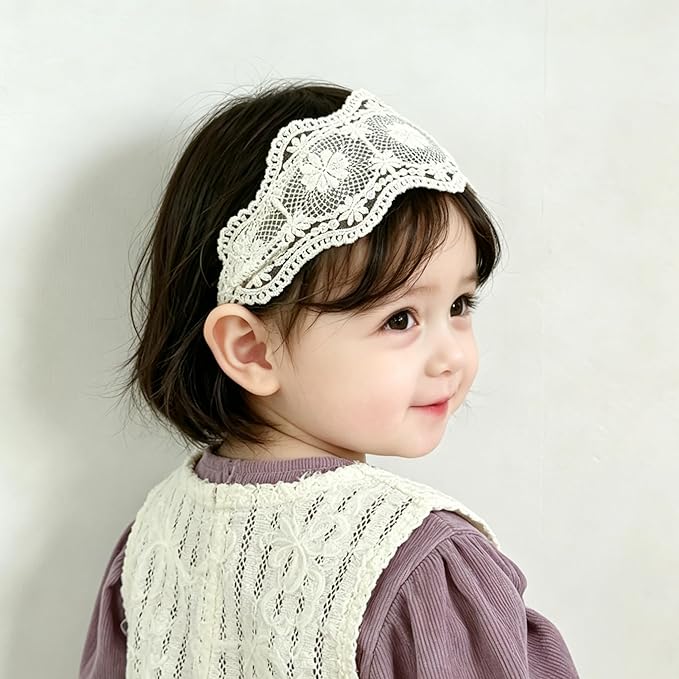 Baby Girls Hairband Soft White Bow Lace Headband Elastic Floral Hairbands Hair Accessory for Newborn Infant Toddler