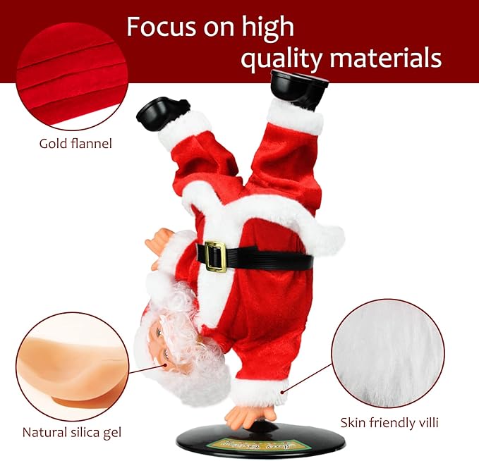Gfilay Inverted Rotating Dancing and Singing Santa Claus Plush Toy,Electric Santa Animated Christmas Decorations for Kids