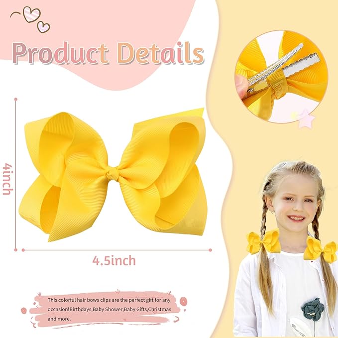 20PCS 4.5inch Layered Grosgrain Ribbon Hair Accessories, Oaoleer Alligator Clips and Barrettes for Baby, Toddler, and Teen Girls (Style-D)