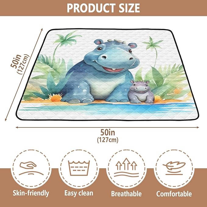 Hippo Family Baby Play Mat 50" x 50", Playmat for Playpen, Thicken Soft Padding Foam Crawling Mat for Babies Toddlers Infants