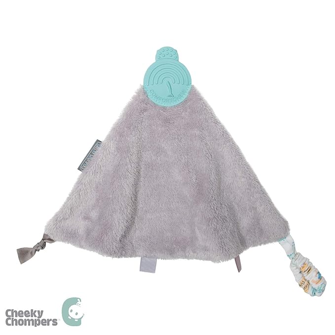 Cheeky Chompers Comfortchew | Baby Lovey with Silicone Teether & Sensory Tags | Soft Fleece Material, Attachable Loop, Machine Washable (Cheeky Animals)