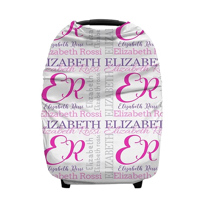 Personalized Monogram Name Pattern Baby Car Seat Covers with Name, Custom Nursing Cover Breastfeeding for Babies, Carseat Canopy for Girls, Infant Stroller Cover, Breathable Carseats Cover