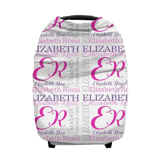 Personalized Monogram Name Pattern Baby Car Seat Covers with Name, Custom Nursing Cover Breastfeeding for Babies, Carseat Canopy for Girls, Infant Stroller Cover, Breathable Carseats Cover