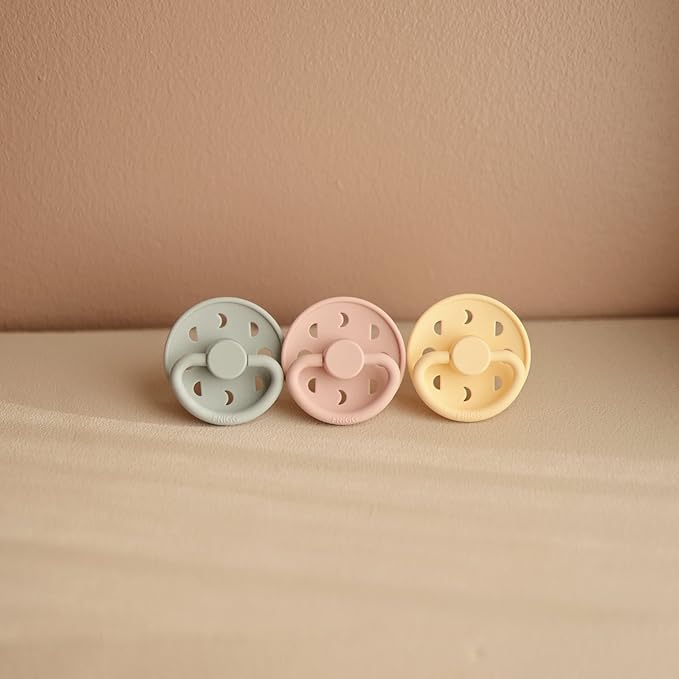 FRIGG Moon Natural Rubber Baby Pacifier | Made in Denmark | BPA-Free (Blush/Cream, 6-18 Months) 2-Pack
