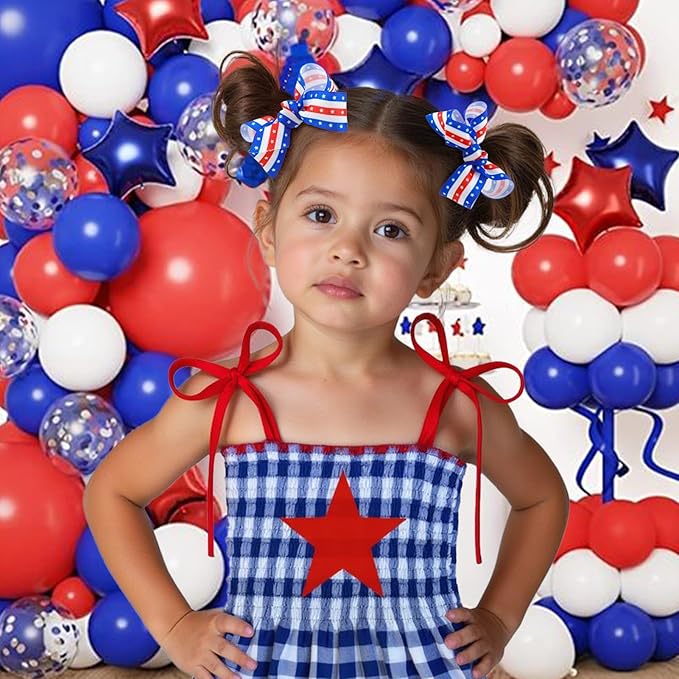 YanJie 4th of July 2pcs Hair Clips 3'' Blue Bow American Flag Hair Bows Baby Girls Clips Patriotic Hairgrips Hair Accessories Independence Day