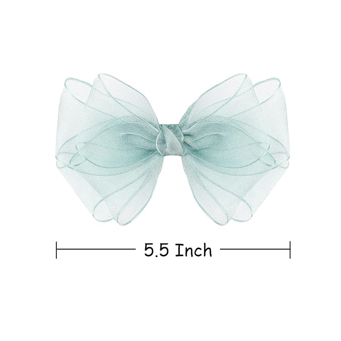 5.5-Inch Organza Double Hair Bows Alligator Clips Hair Accessories for Girls Toddler Kids Children Teens -Green