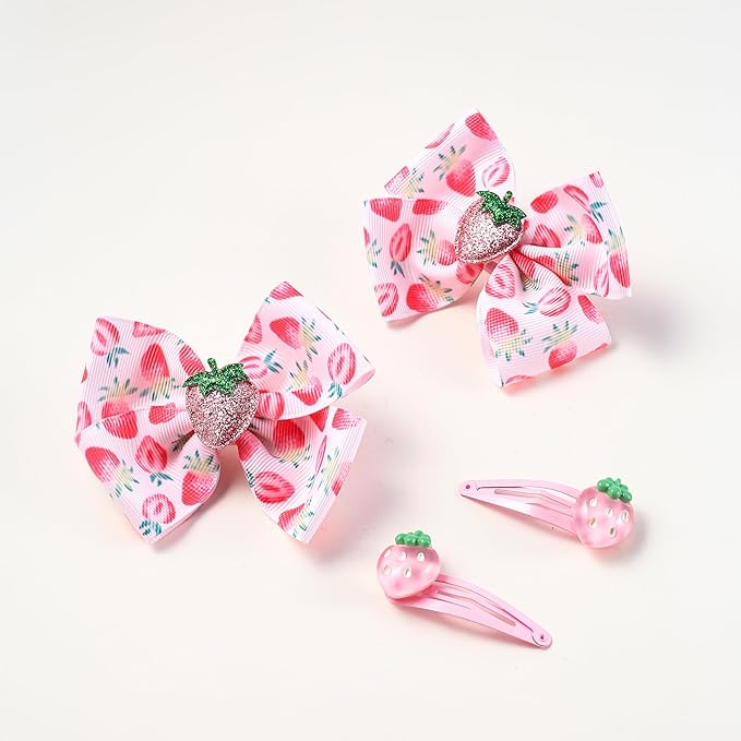 AACKS Kids Girls Strawberry Hair Bows Strawberry Hair Accessroies Fruit Hair Barrettes Strawberry Ribbon Bow