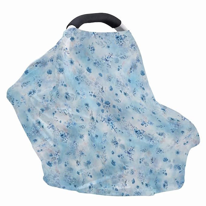 LedBack Baby Car Seat Cover for Babies, Blue Florals Car Seat Breastfeeding Cover for Boys Girls Breathable Baby Carseat Canopy