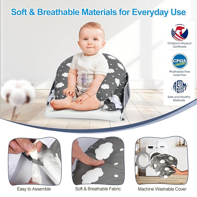 Portable Baby Lounger & Tummy Time with Zip-Up Carry Bag, Infant Support Cushion for Newborns to Toddlers (Cloud)
