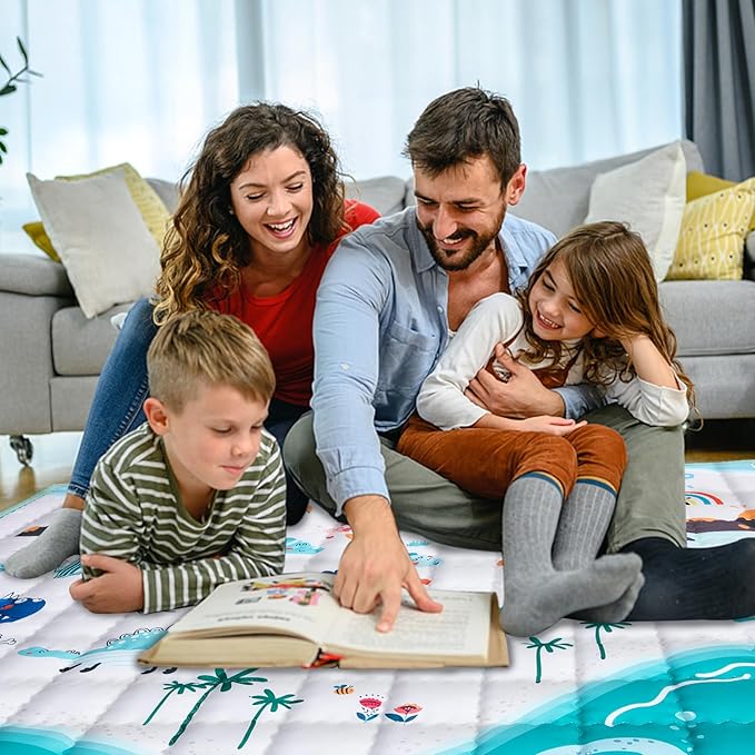 Baby Play Mat 50"x50",Foldable Kids Play Mat for Playpen Washable Crawling Baby Play Mats for Floor Soft Polyester Baby Mat Non Slip Cushioned Playmats for Babies Toddler Infants Tummy Time