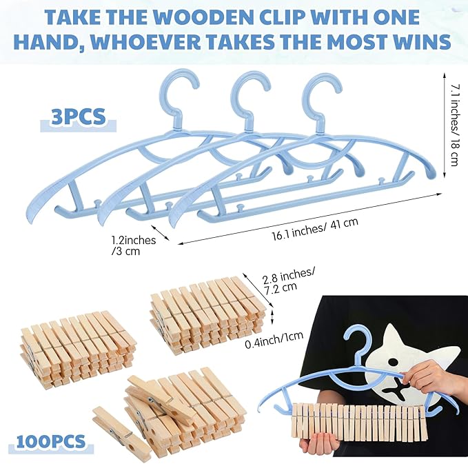 Threehoney 6 Sets Baby Shower Games Pacifiers Necklace and One Handed Wooden Clamp Hanger Game Bridal Shower for Gender Reveal Party Favors Funny Activities Parties(Blue)