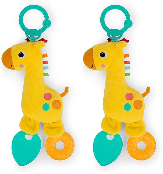Bright Starts Safari Soother Rattle & Teether Toy for Stroller and On-The-Go - Giraffe - Unisex, Newborn + (Pack of 2)