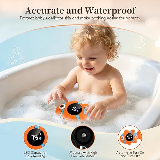 Baby Bath Thermometer, with LED Display and Temperature Warning,Kids' Bathroom Safety Products, Newborn Bath Safety Toy Thermometer (Clownfish)