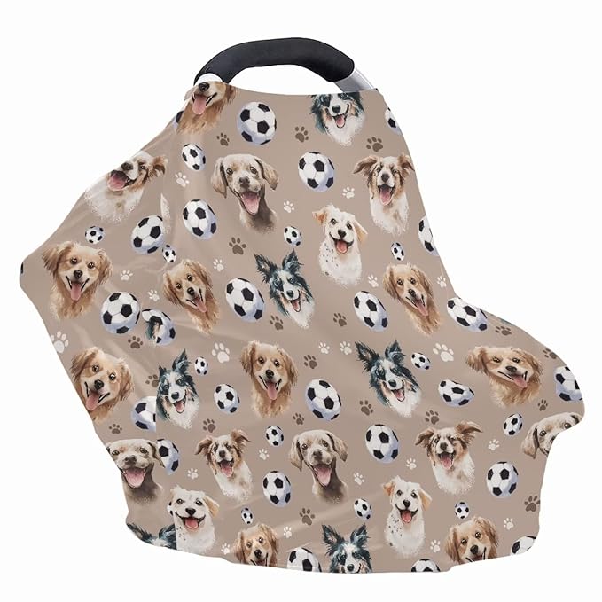 AFPANQZ Dogs Football Baby Car Seat Cover Stretchy for Baby Girls Nursing Breastfeeding Covers Shopping Cart High Chair Stroller Covers Infinity Scarf Sunshade Car Seat Canopies