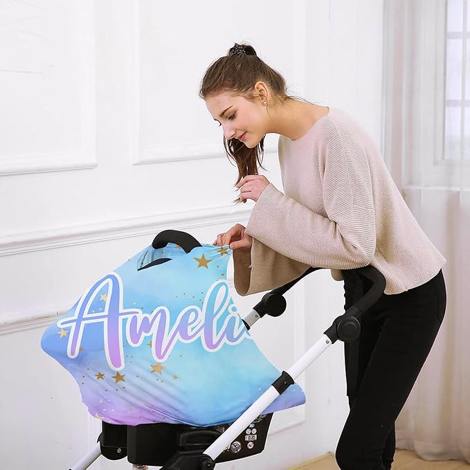 Personalised Car Seat Cover for Girls and Boys - 7 in 1 Multipurpose Breast Feeding Cover, Nursing Cover, Galaxy Star Grocery Cart Cover - Birthday Gift for Babies