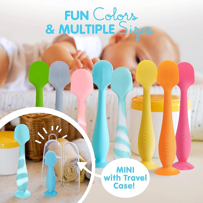 Bumco Baby Bum Brush + Mini Baby Diaper Cream Spatula with Case - BPA-Free Silicone Diaper Spatula with Suction Cup, Wipe-Clean, Mom-Invented Butt Paste Applicator (Aqua Swirl & Gray)