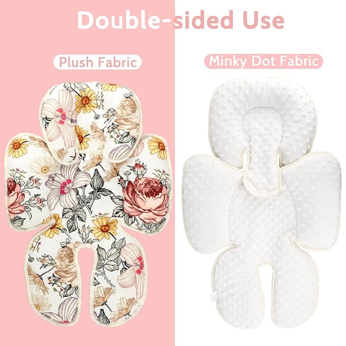 Floral Car Seat Insert,Cushion for Stroller, Swing, Bouncer, 2-in-1 Reversible, Floral Baby Car Seat Canopy Soft Minky Plush Dotted Backing Baby Car Seat Cover Girls, Infant Carseat Canopy