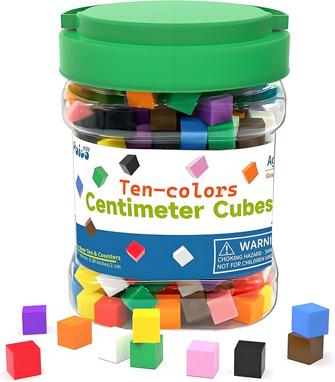 EXBEPE Geometric Solids 300 Pcs,Math Counting Cube,Plastic Color Sorting Stacking Blocks for Kids