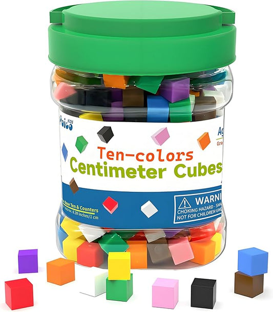 EXBEPE Geometric Solids 300 Pcs,Math Counting Cube,Plastic Color Sorting Stacking Blocks for Kids