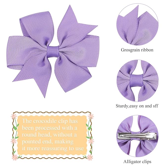Choicbaby 3 Inches Hair Bows for Girls Purple Grosgrain Ribbon Pinwheel Hair Bows Clips Toddler Hair Clips for Birthday Baby Shower Gifts 6 Pack Photo Props