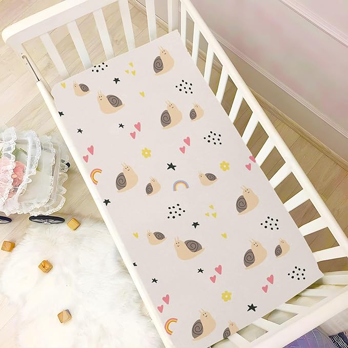 Fitted Crib Sheets Cute Snail Stretchy Portable Playard Sheets for Baby Toddler, Breathable Soft Mini Crib Mattress 39 x 27 in for Boys and Girls