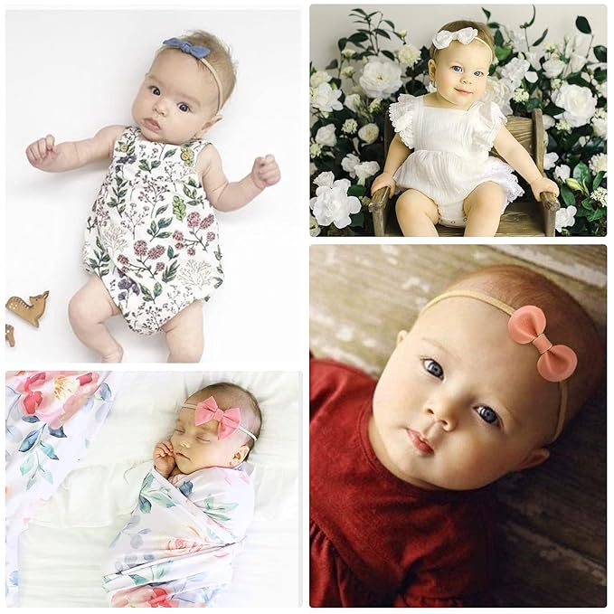 BQUBO Baby Girl Headbands with Bows Nylon Hairbands Handmade Hair Accessories for Newborn Infant Toddlers 10 Pack