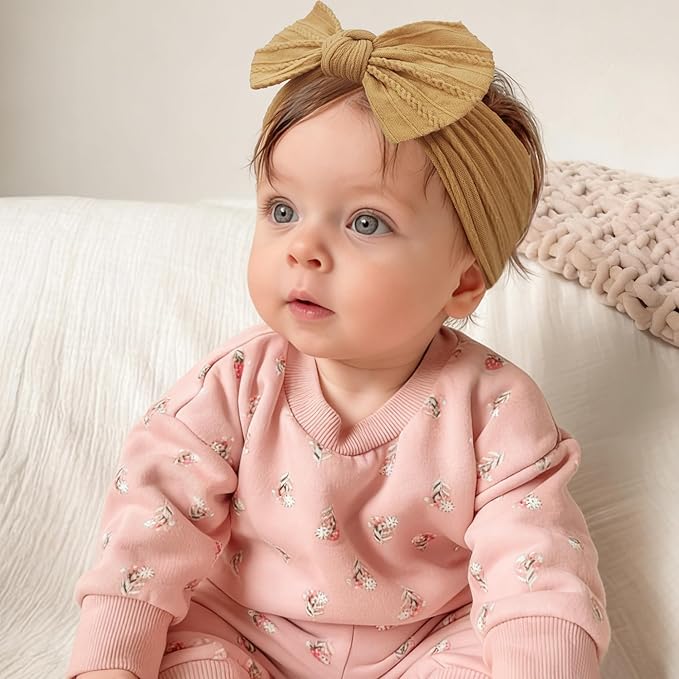 15PCS Baby Headbands Soft Stretchy Nylon Hairbands with Bows Girls Hair Accessories for Newborn Infant Toddler Kids Handmade