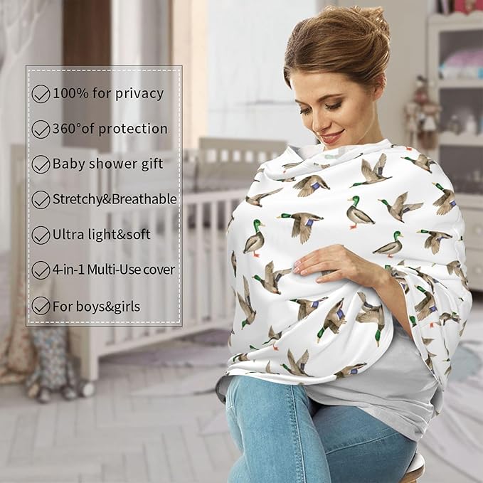 Mallard Duck Baby Stuff Car Seat Cover for Baby Carseat Covers for Girl Boy Stretchy Soft Breathable Breastfeeding Infant Car Seat Canopy Carrier Cover