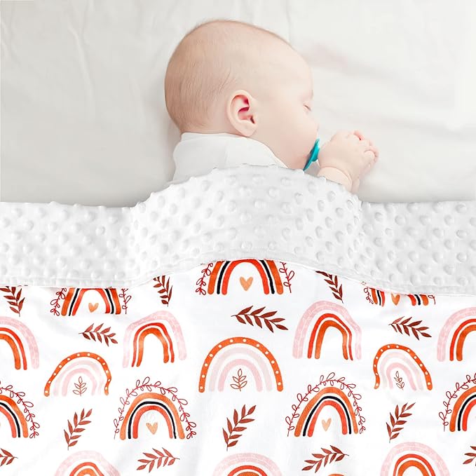 Baby Rainbow Car Seat Covers and Infant Blankets Double Layer Soft Minky and Dot Fabric Perfect