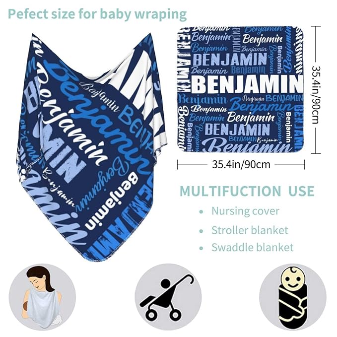 Personalized Baby Car Seat Cover for Boys Girls, Custom Monogram Nursing Covers for Breastfeeding with Name, Infant Stroller Cover, Optional Baby Bib, Baby Swaddle Set for Newborn Infant
