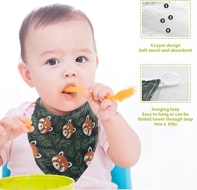 Red Panda Baby Washcloths Newborn Muslin Burp Cloths 3 Pack Soft Cotton Baby Face Bath Towel Drool Bibs for Infants, Girls and Boys 11.8 x 11.8 Inch