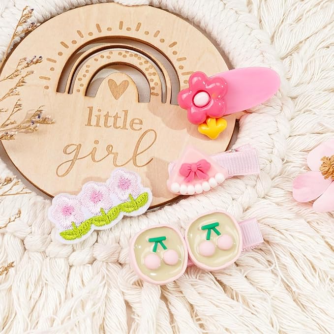 Hair Clips for Girls 20 Pcs Assorted Barrettes for Kids Cheery Bows Heart Pink Red Cute Hair Accessories for Little Girls Teens Toddlers Child Kids Gifts