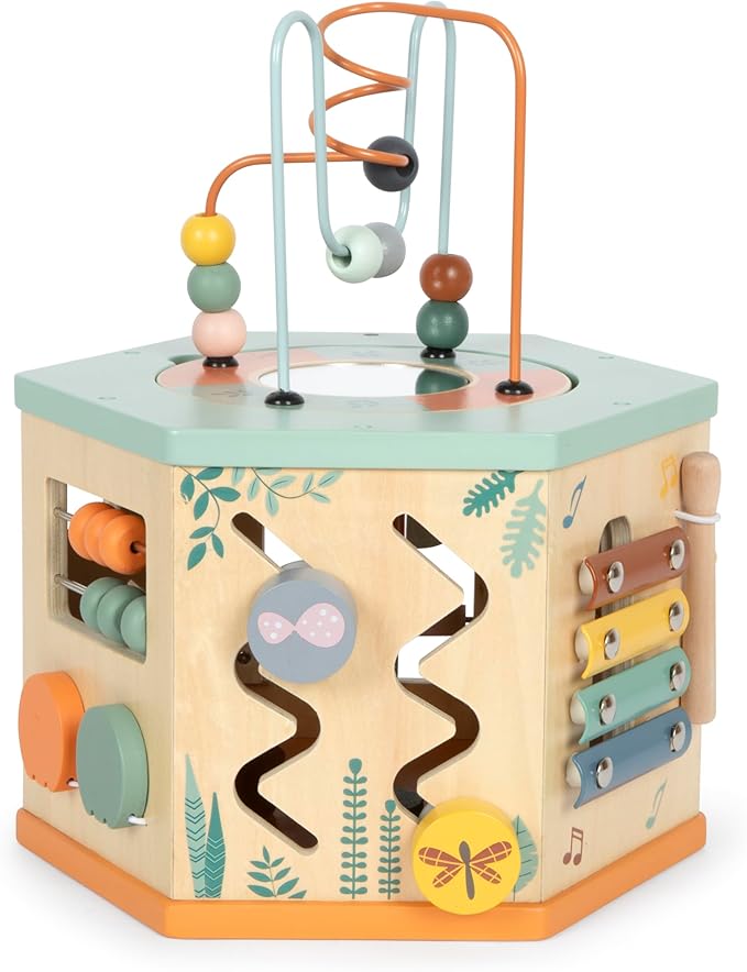small foot Safari Motor Skills Cube 7 Sided Educational Toy 12641 [Multiple] Colorful 12641