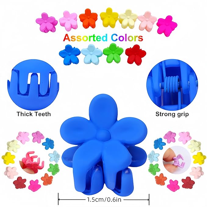 50Pcs Mini Flower Hair Clip Colorful Mini Hair Claw Baby Hair Clips Toddler Hair Clips Girls Decorative Bun Tiny hair clips, Assorted Colors (Floral)