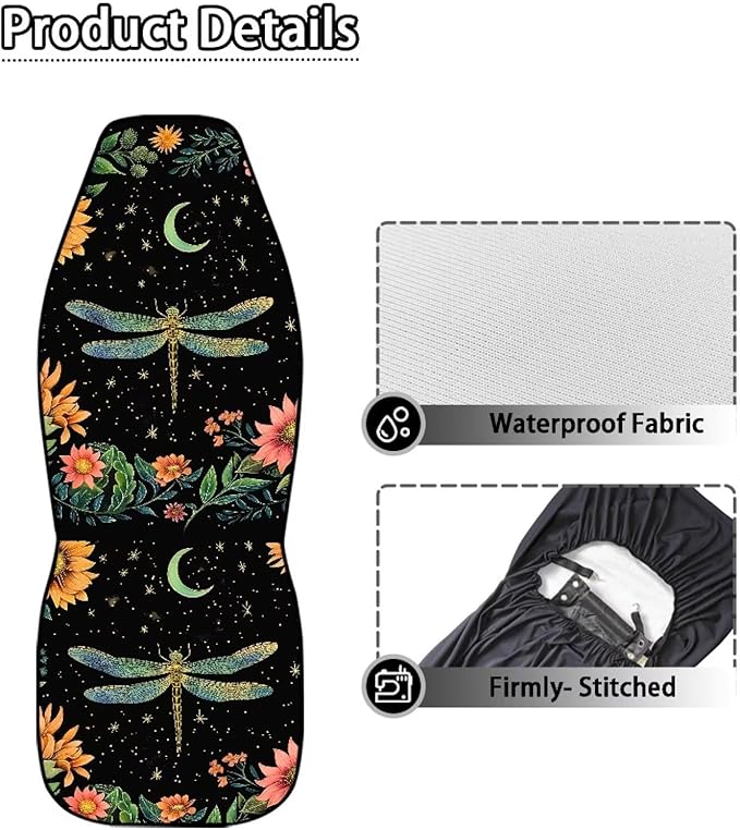Dragonfly Car Seat Covers Elastic Fabrics Waterproof Car Seat Cover Easy to Install Auto Interior Accessories 2 Pcs Set for SUV, Vans,Sedan,Truck