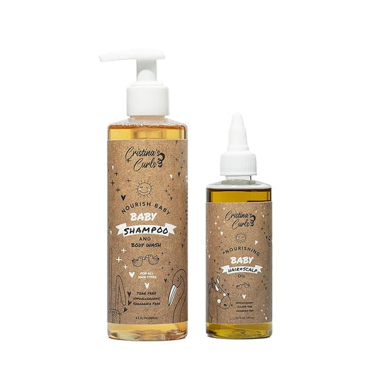 Cristina's Curls Nourishing Baby Wash Day Hair Bundle – Gentle Shampoo + Lightweight Scalp Oil